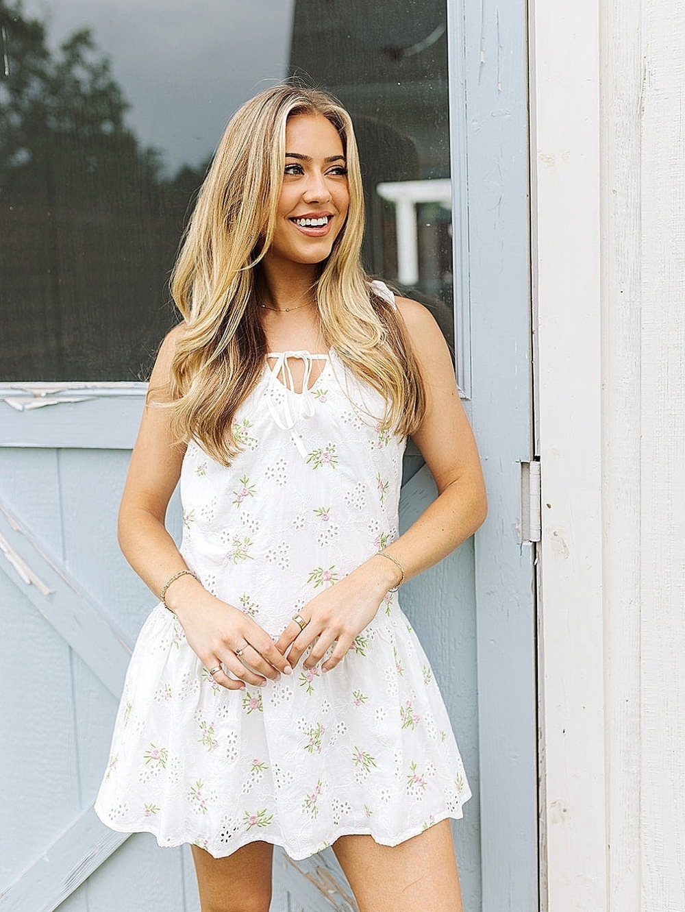 Olivaceous Embroidered Eyelet Dress